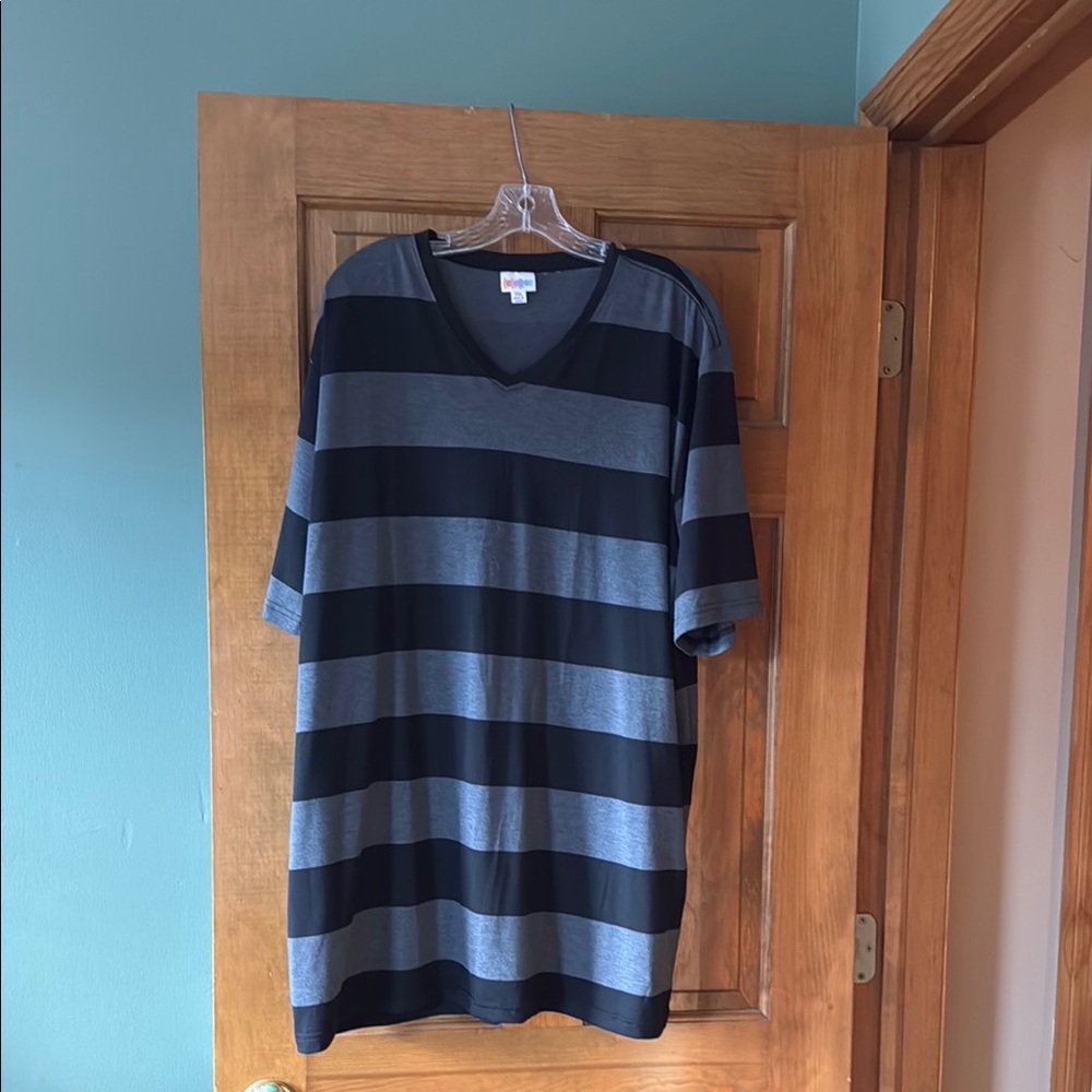 Striped Black and Gray V-Neck Shirt, Lularoe, never worn